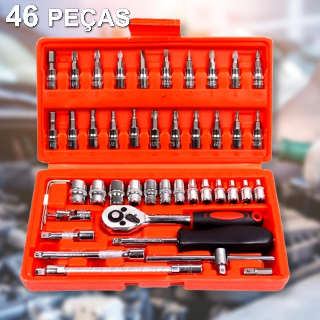 Kit Conjunto de Catraca 46 Peças Chave Soquete Aço Chave Multiuso Fenda Bit Chave Allen Profissional