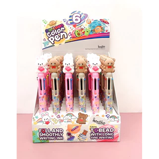 Kit 4/8/12 Canetas 6 Cores Coelho e Urso Esferográfica