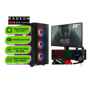 PC Gamer Completo Intel i5 3470, Radeon RX 550 4GB, Ram 8GB DDR3, SSD 240GB, Monitor 20 Polegadas
