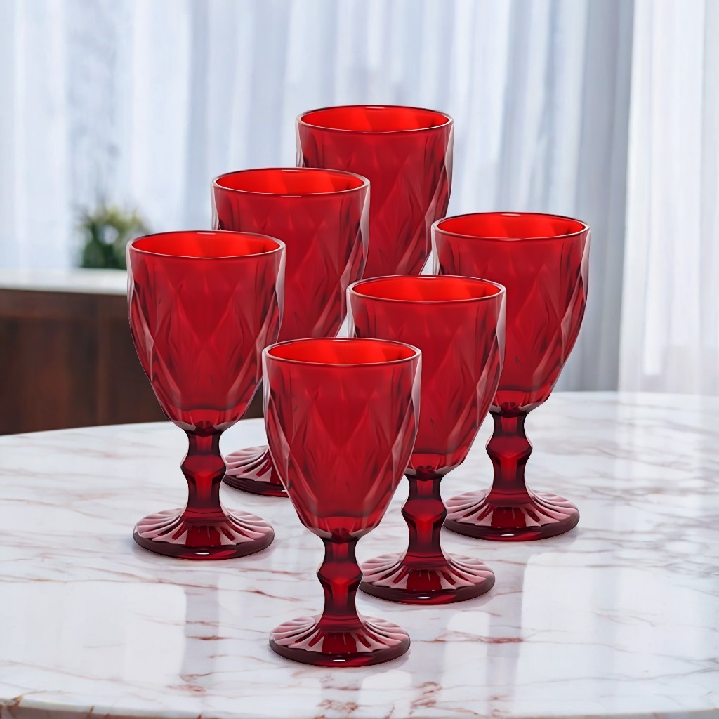 Jogo Com 6 Taças Diamond 340ml Para Vinho Cor Vermelho Rubí Natal Natalina - 88382