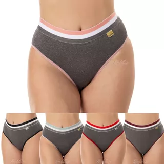 Kit 5 Calcinha Cintura Alta PREMIUM Reforçada Tangão Conforto Cós Alto Tatiane