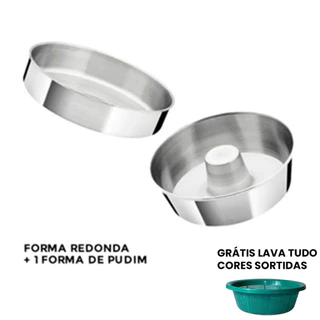 OFERTA KIT 2 Assadeiras Alumínio Forma de Pudim 20 e Bolo 20cm, GRATIS LAVA TUDO FM-34-27