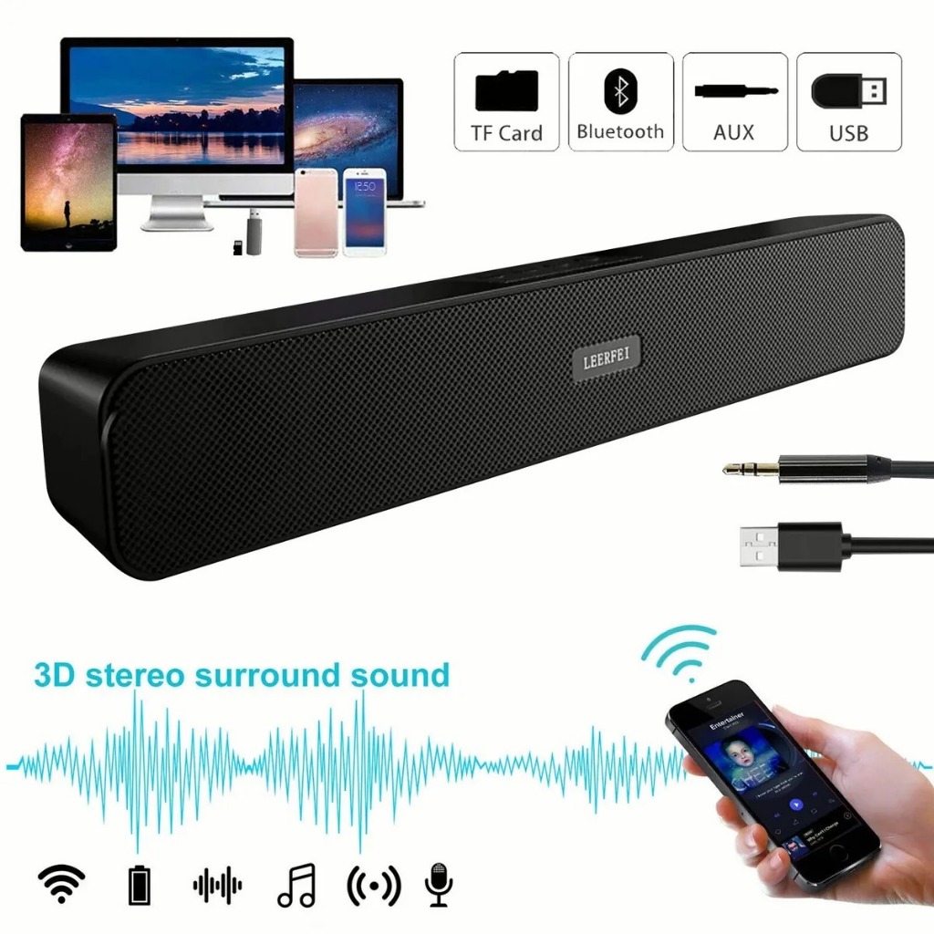 Soundbar Caixa de Som Sem Fio Bluetooth 5.0 Recarregável Computador Tv Televisão Potênte 10W