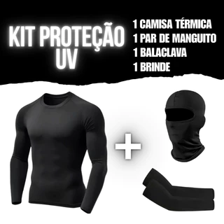 Kit esporte com camisa térmica proteção uv segunda pele + touca ninja balaclava preta + manguito proteção uv