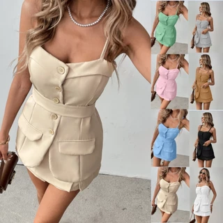 SV Conjunto Feminino Alfaiataria Colete + Short Saia com bojo