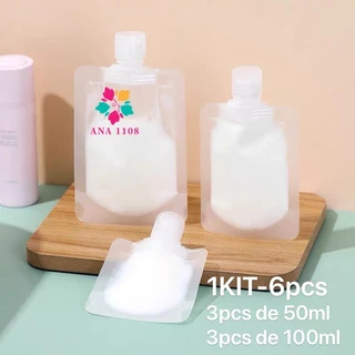 KIT 6 PCS saco frasco multiuso plástico 100 ml/50ML para amostras de embalagem de loção dobrável para viagem em Oferta na Shopee