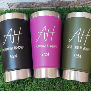Copo Térmico 473ML Personalizado a Laser COM ARTE LOGO NOME EM SILHUETA GRAVAÇÃO A LASER IDÉIAS DE PRESENTE PAREDE DUPLA