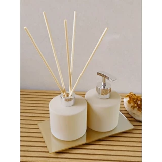 Kit Decorativo com Bandeja de Vidro para Lavabo, Sala ou Escritório Cor Nude Fosco Coliseu 250 ml