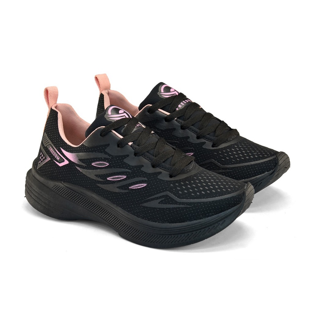 Tenis Feminino Escolar Academia Original FREEDOM Corrida Caminhada Lançamento PRETO ROSE BEBE