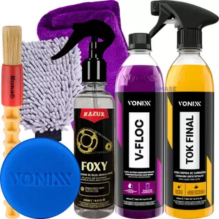 Kit Produto para Lavar Moto Cera Shampoo Desengraxante Limpador de Corrente Vonixx