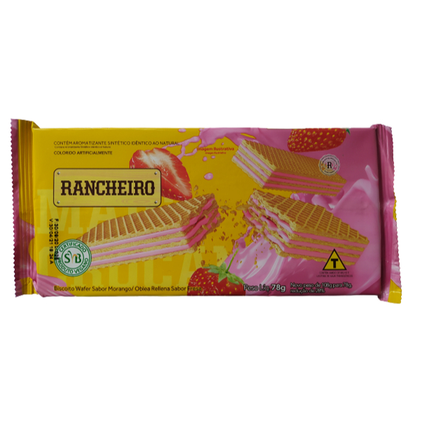 Kit 10 - Biscoito Wafer Rancheiro Morango Pacote com 78g | Shopee Brasil