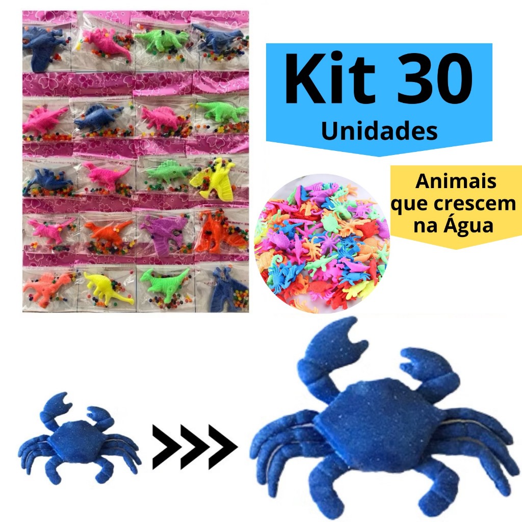 Kit 30 Animais Bichinhos Que Crescem na Água Animal Variados em Gel Bichos Brinquedo Infantil Lembrancinha