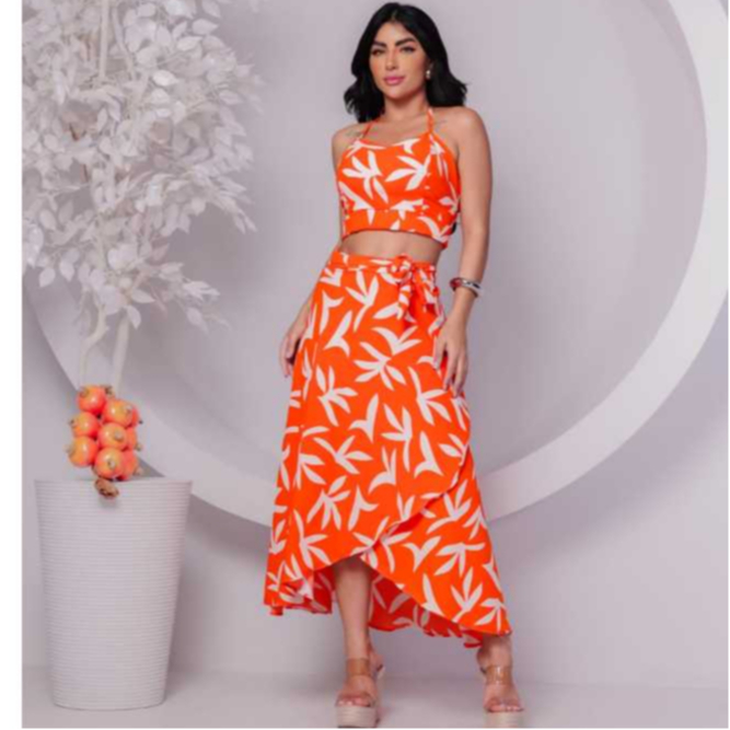 conjunto saia envelope e cropped com bojo | Shopee Brasil