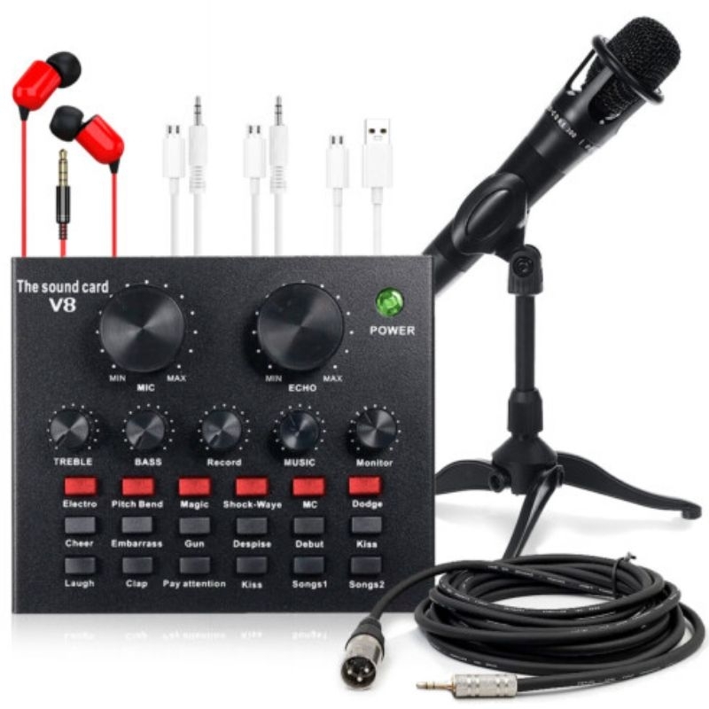 Mesa de Som Portátil V8 com Microfone 