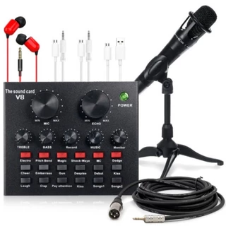 Mesa de Som Portátil V8 com Microfone 
