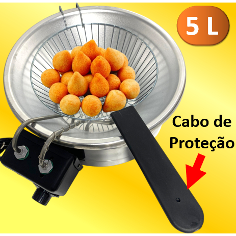 Fritadeira Elétrica Redonda 5 L c/ Cabo de Proteção Aço Inox
