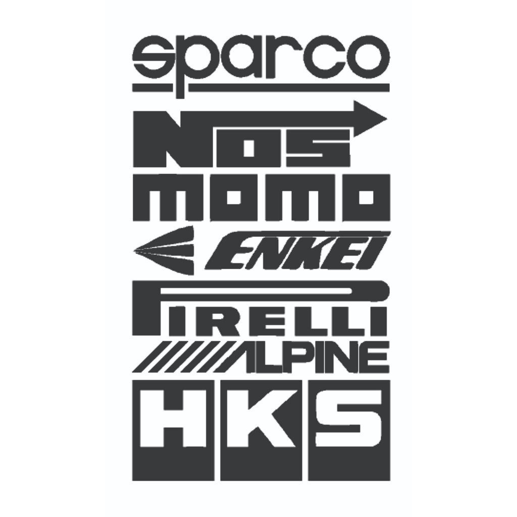 kit 7 adesivos recorte logos sparco nos momo pirelli enkei alpine