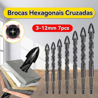 Brocas Hexagonais Cruzadas 3-12mm para Furo em Concreto, Cerâmica e Vidro, Triangular em Liga Dura