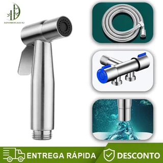 Kit Ducha Higiênica Com Registro Torneira Dupla em Aço Inox 304 Aço Escovado Banheiro Lavabo