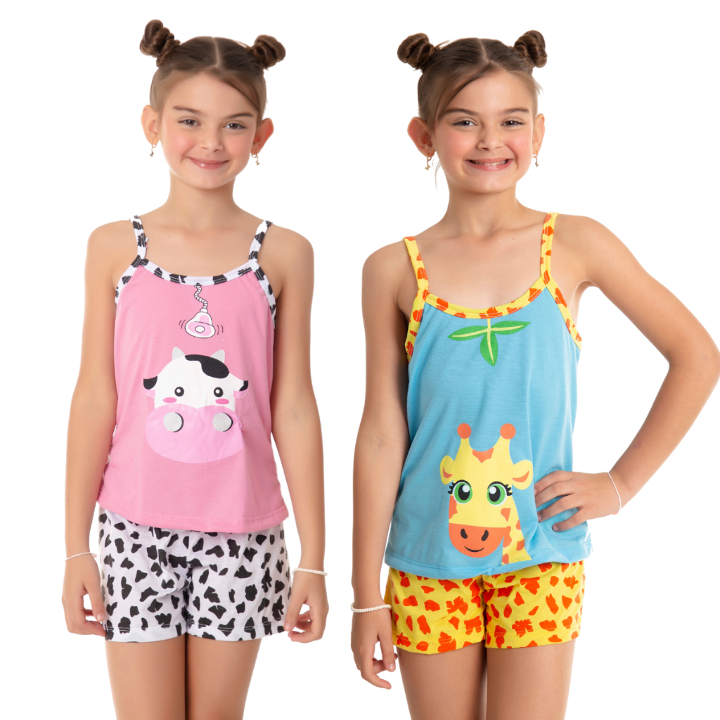 Kit 2 Babydoll Infantil Menina Pijama Verão em Oferta na Shopee