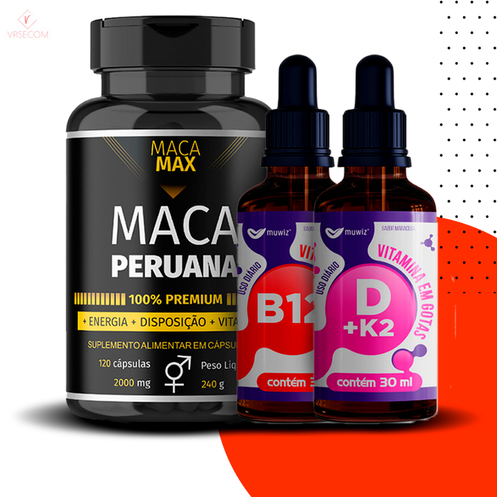 Kit 1x Vitamina B12 + 1x Vitamina D+k2 + 1x Maca Max 120 Cáps - Envio ...