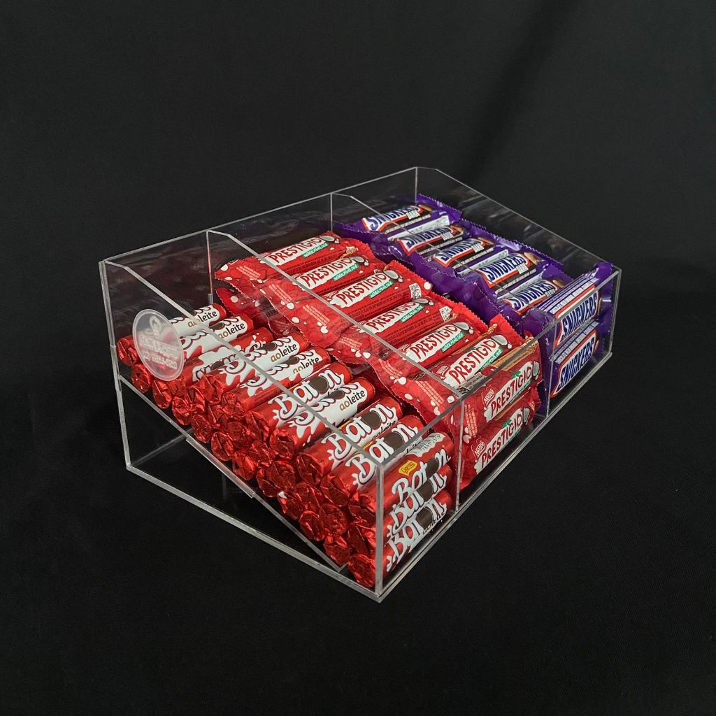 Expositor Acrílico Doces Chocolates Batom 3 Divisões Balcão | Shopee Brasil