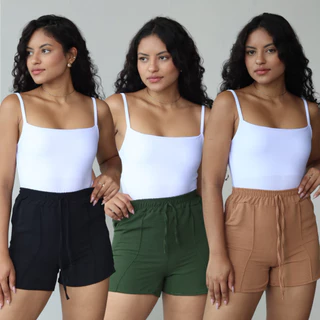 Kit 3peças Short Feminino Duna Soltinho Leve Confortável Elástico