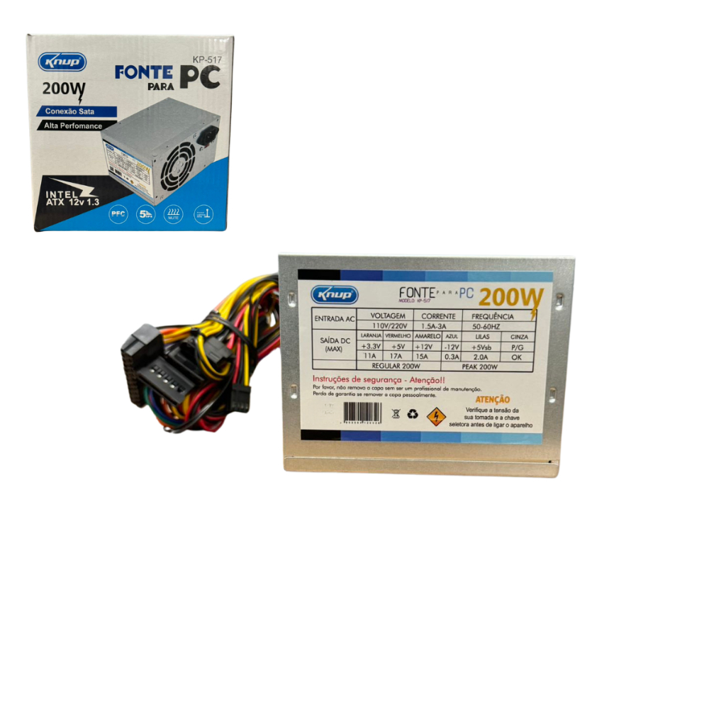 Fonte De Alimentação KNUP Intel Atx 200w 12V Sata Para PC Original