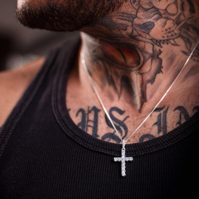 Corrente Cordão Colar Masculino Banhado A Ouro Jogador + Pingente Cruz Cravejada