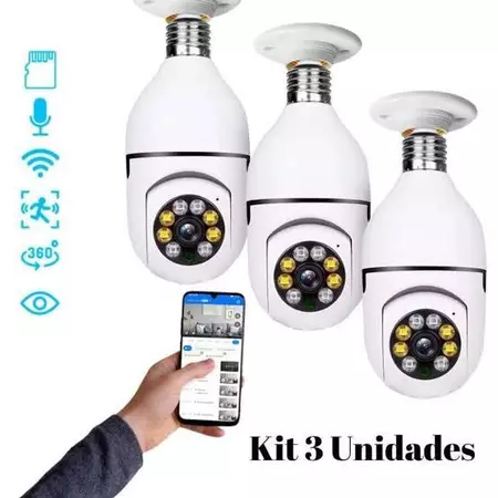 Kit Até 3 Kit Câmera Segurança Prova D'água Infravermelho Lâmpada Sem Fio Wifi APP Yoosee