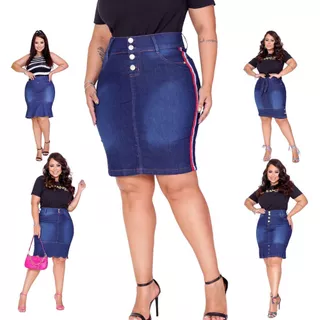 Saia jeans moda evangélica secretaria com barra vários modelos