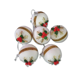 KIT 6 Bolas Natalinas Brancas com faixa vermelha Para Árvores de Natal Decoração Natalina