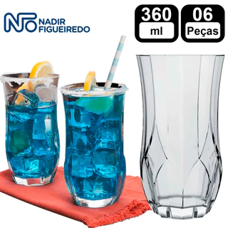 jogo de 6 Copos Opera Long Drink 360ml de vidro cristalino copo de drink - suco Nadir Figueiredo