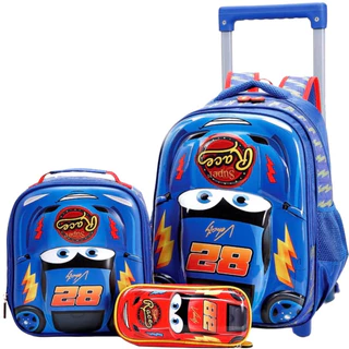kit mochila rodinha escolar infantil kids kars 3D a pronta entrega