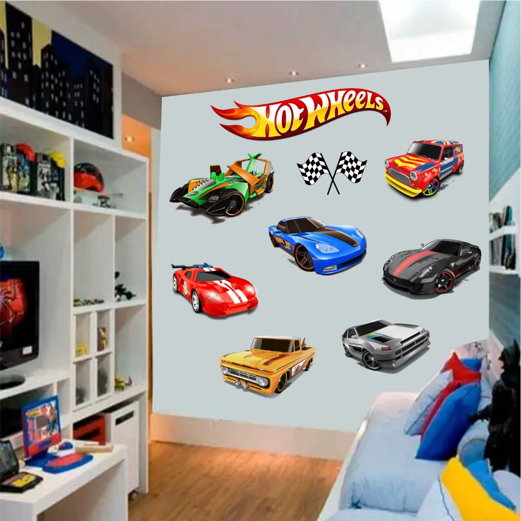 Kit Adesivo de Parede Hot Wheels Carrinhos carros - Decoração Quarto de ...