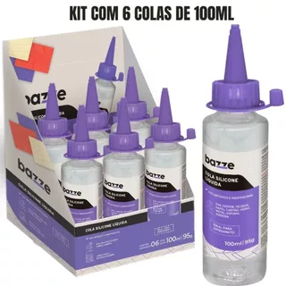 Kit Com 6 Cola Silicone Líquida 100ml Cada - Cola Para Artesanato Tecido Isopor Madeira MDF