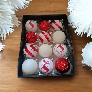 Bola de Árvore de Natal de 6cm Caixa com 12 unidades Vermelhas e Brancas