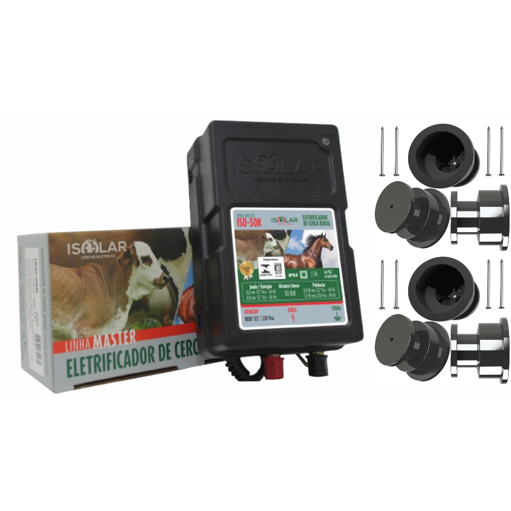 kit Cerca rural eletrica - 01 Isolar 40k 127 / 220V + 100 Isolador ...