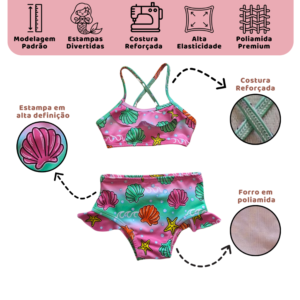 Biquini com Babadinho Premium Infantil Estampado com forro - Biquíni ...