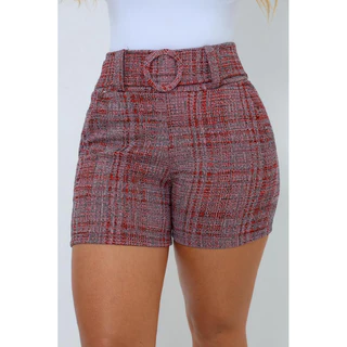 Shorts Feminino Jackar linho mescla com cinto fixo com elastano