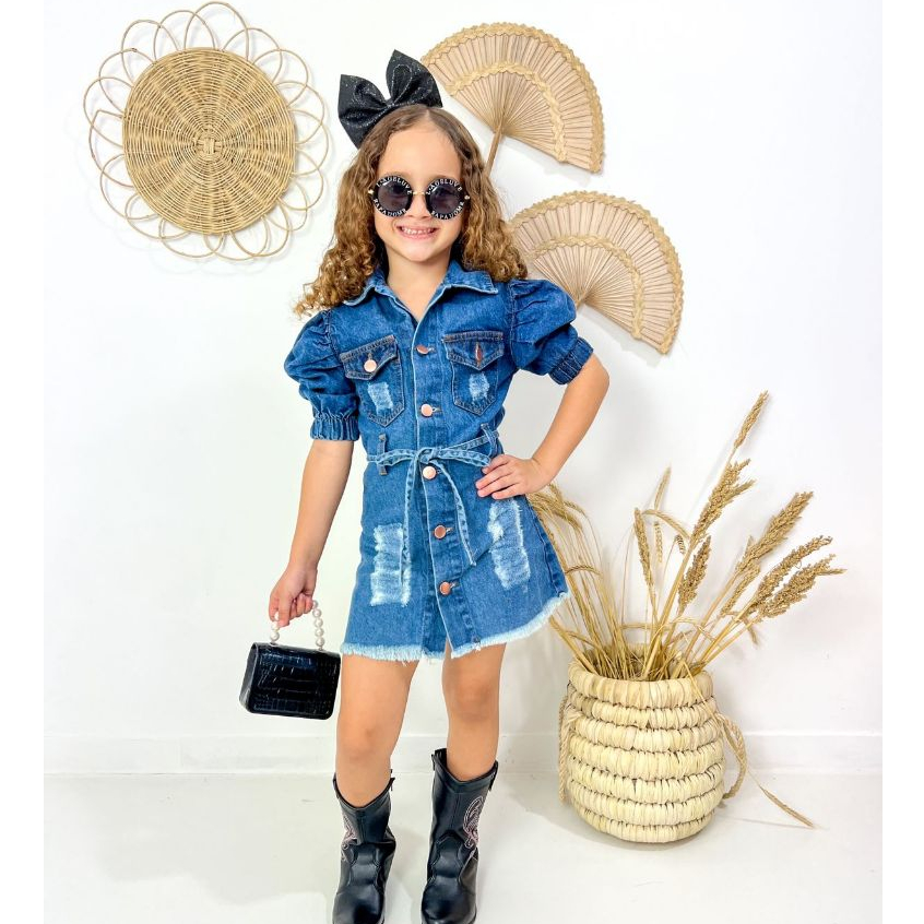 Com Vestido Jeans Vestido Infantil Manga Longa Casual Vestido