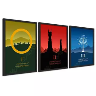 kit 3 quadros o senhor dos anéis posters minimalistas artes lindas com moldura
