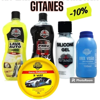 KIT LIMPEZA CARRO MOTO SHAMPOO PRETINHO SILICONE PARABRISA CERA GITANES