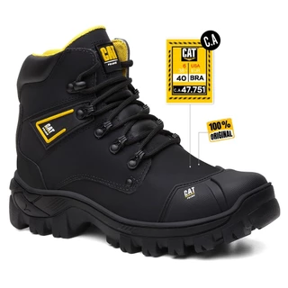 Bota Coturno Masculino Cat Couro Biqueira PVC com CA Segurança Trilha Trabalho Conforto