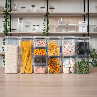 12 Potes Hermeticos em Acrilico Cristal Empilháveis, Porta Mentimentos Potes Para Mantimento para Cozinha