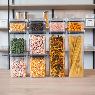 Kit Potes Herméticos Acrílico Transparente Empilháveis Mantimentos, Organizadores Cozinha Resistente — foto 4 — Achou Levou Brasil