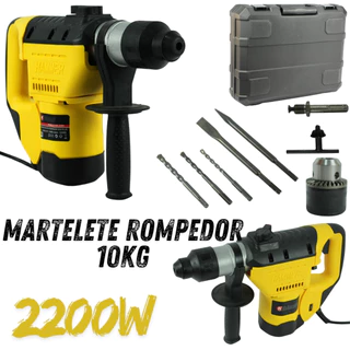 Martelete Rompedor Demolidor Furadeira Impacto profissional 10kg 2200w com mandrill