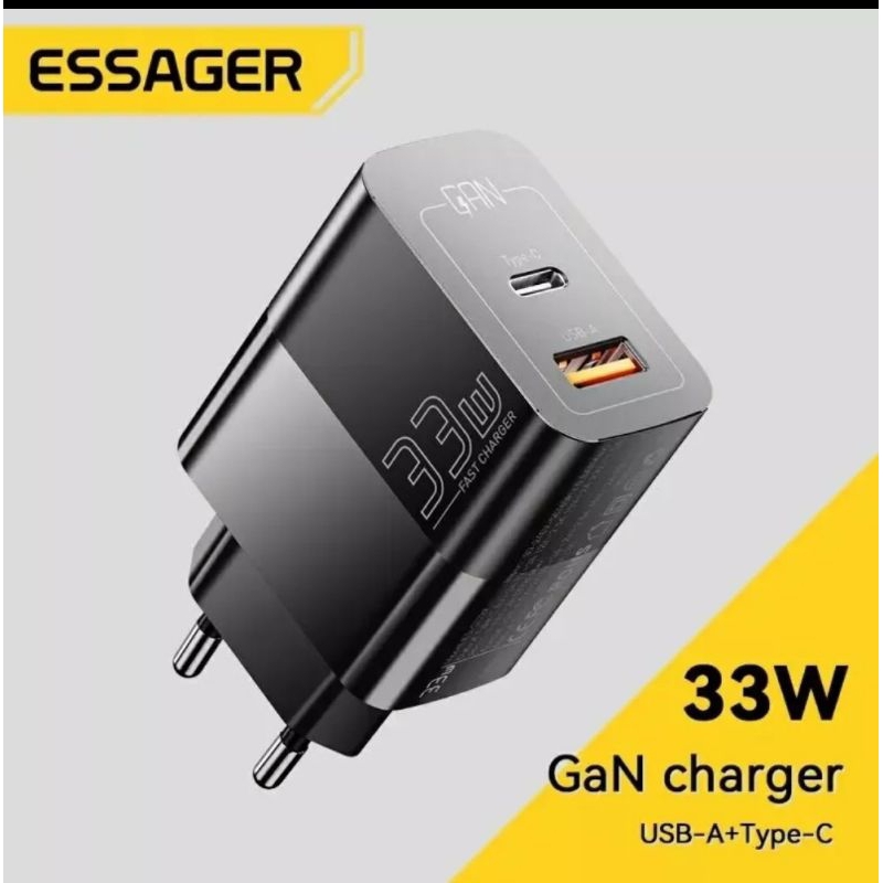 Carregador 33W Essager, Original Gan com entrada USB-a e tipo C