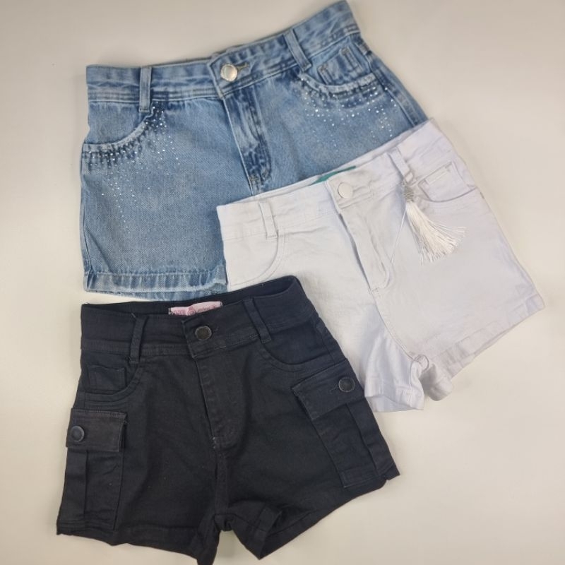 Short Jeans Infanto Juvenil Feminino Cargo Branco Jeans 10 ao 16 ...