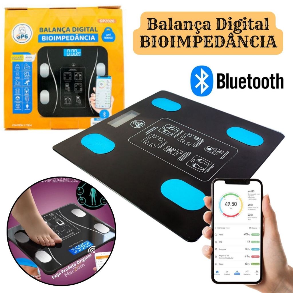 Balança Digital Corporal Bioimpedância Com Aplicativo e Bluetooth Peso ...